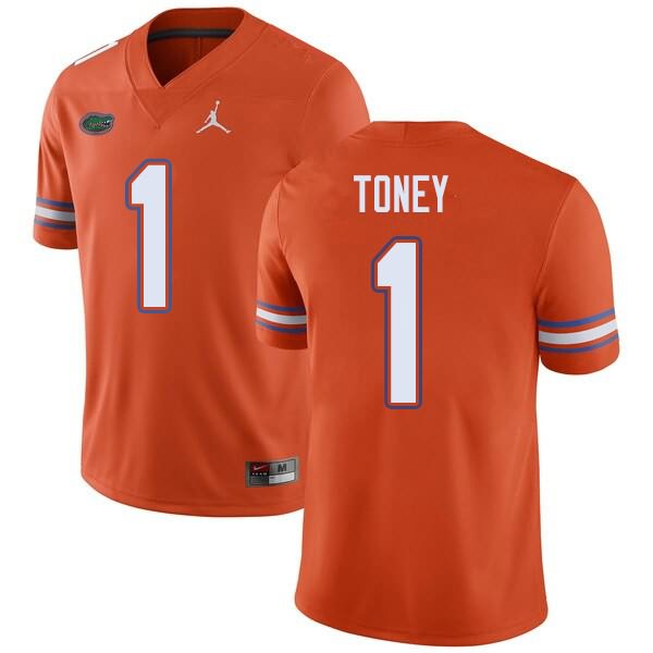 Men's NCAA Florida Gators Kadarius Toney #1 Stitched Authentic Jordan Brand Orange College Football Jersey YPN0865NA